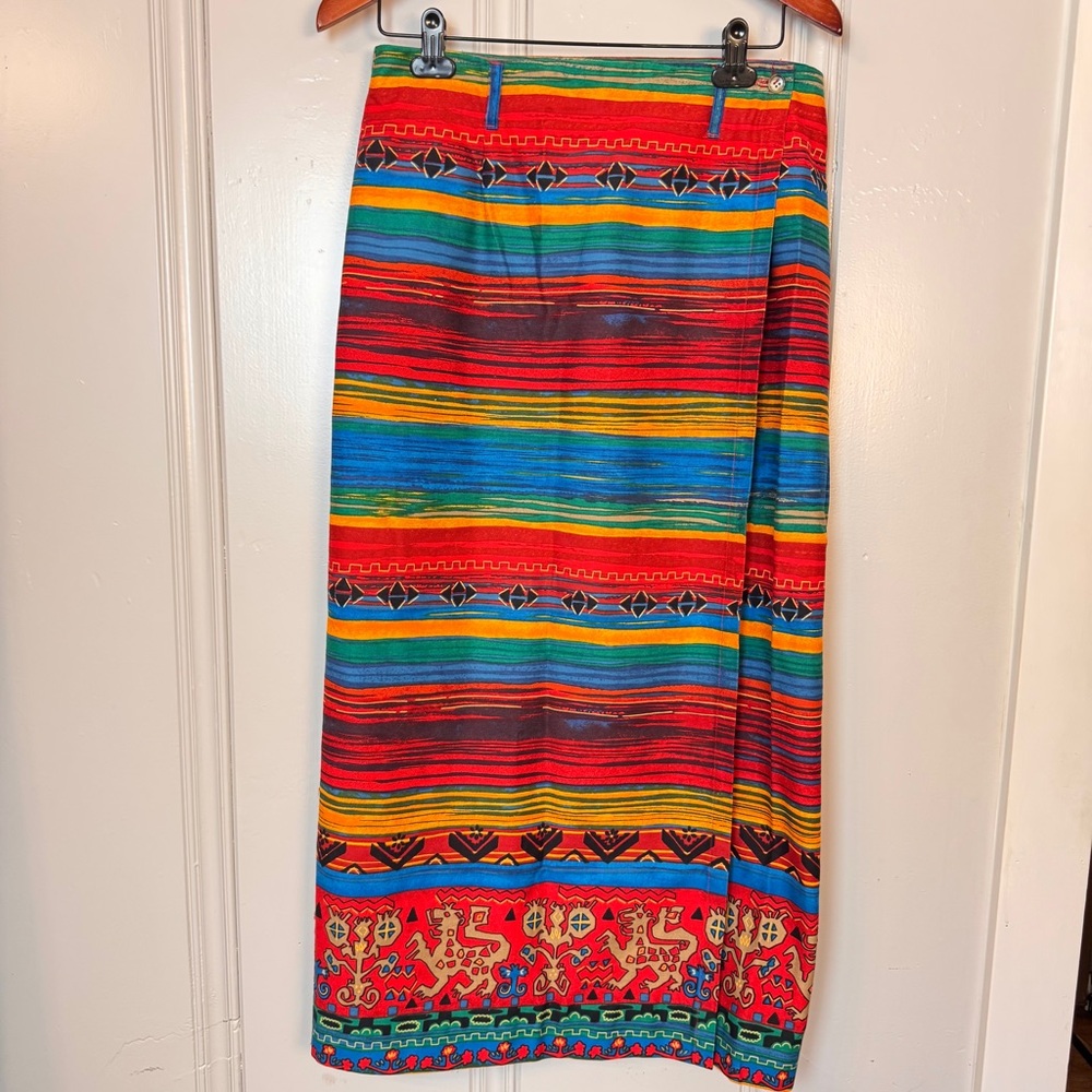 Vintage Breeches Aztec Western Maxi Wrap‎ Skirt 100% cotton Ranchwear Boho SZ 14